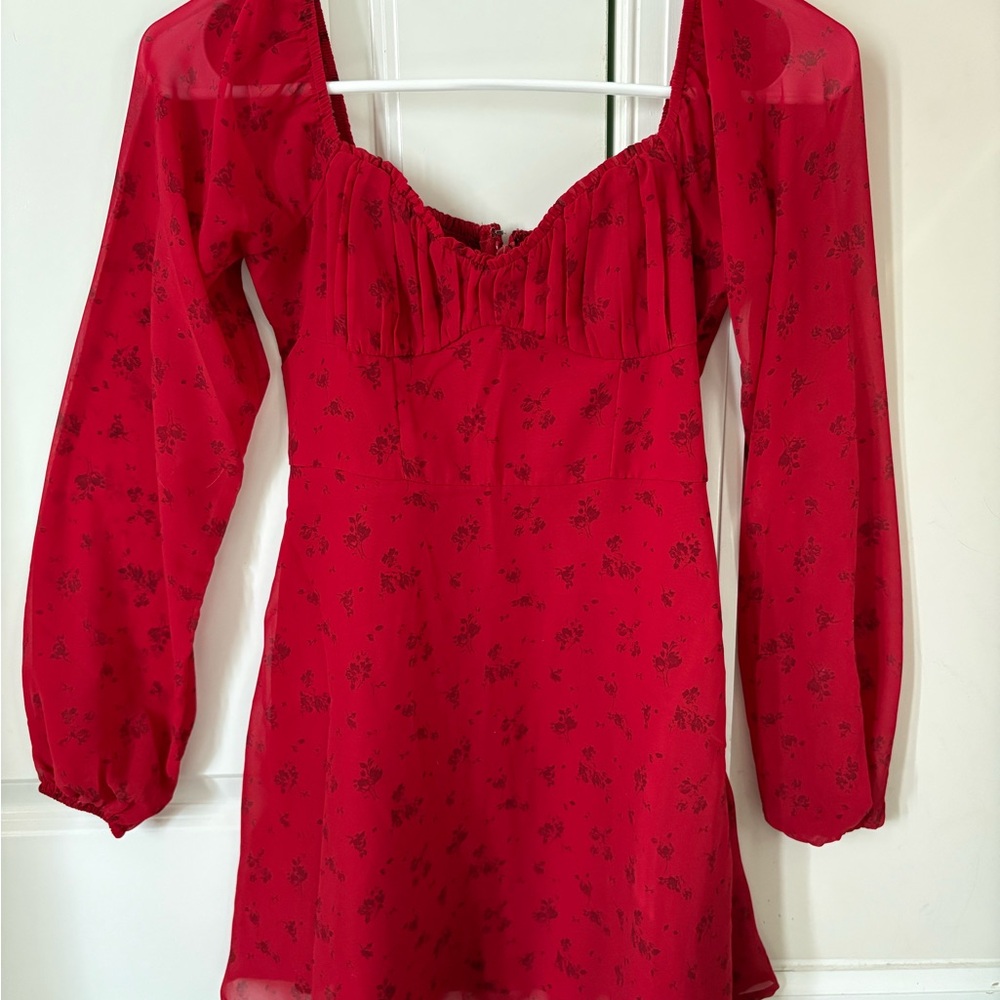 Hollister Red Floral Long Sleeve Dress